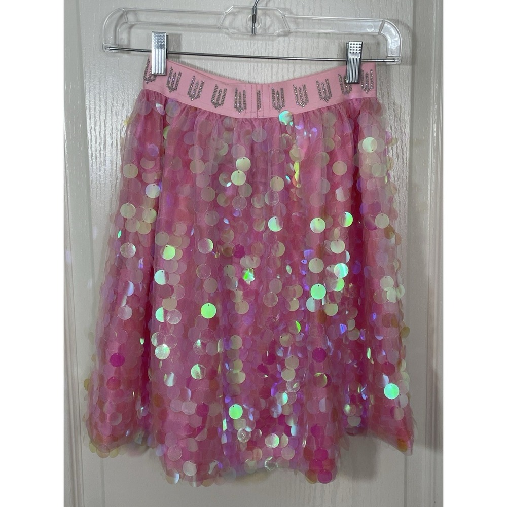 Lola and The Boys Girls Wicked Glinda Sparkle Skirt 14 Pink Shimmer Party Sequin - Picture 6 of 13